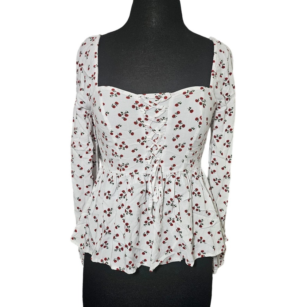 Aeropostale Long Sleeve Square Neck Belted Peplum blouse sz XS